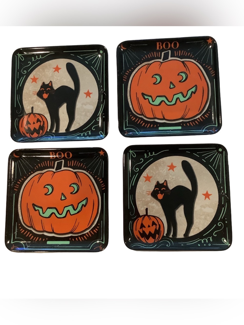 Spooky Night Retro Halloween Melamine Appetizer Dessert Plates Set New